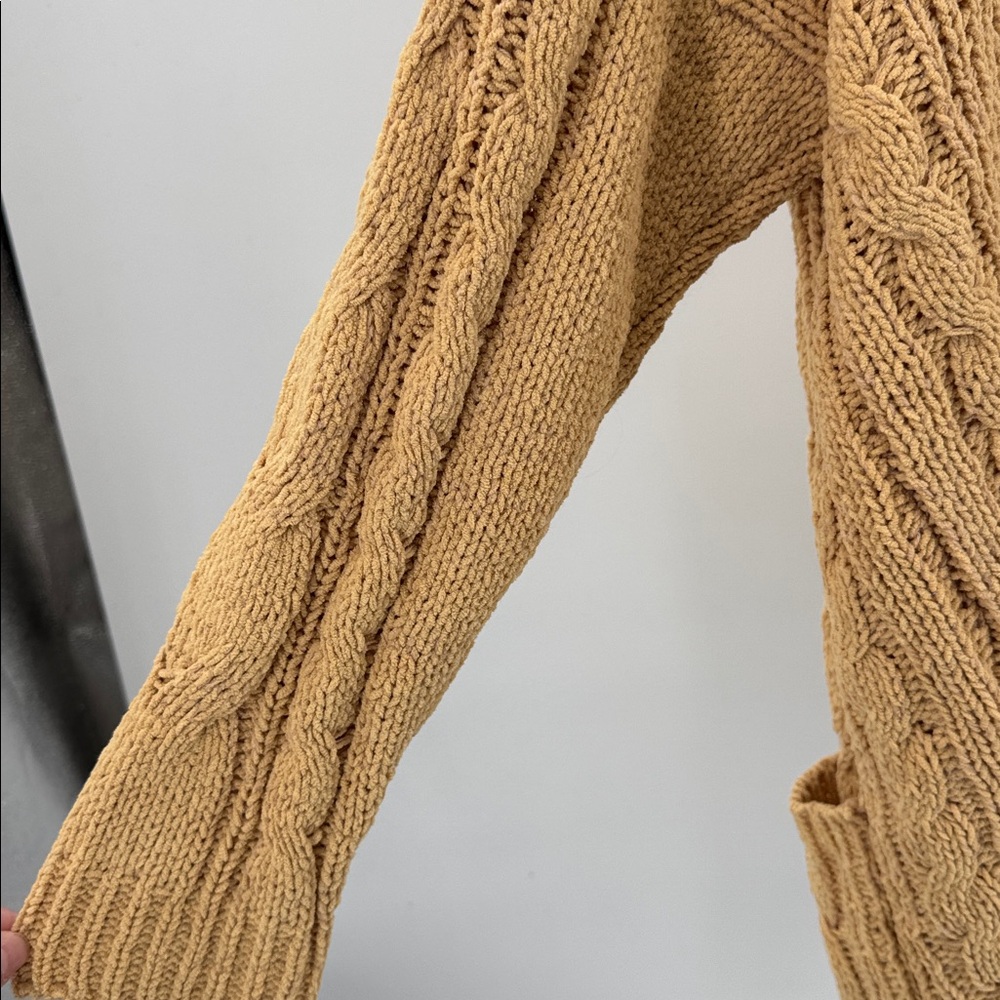 Love Tree Cable Knit Cardigan tan m slouchy open front casual neutral pockets - Picture 5 of 10